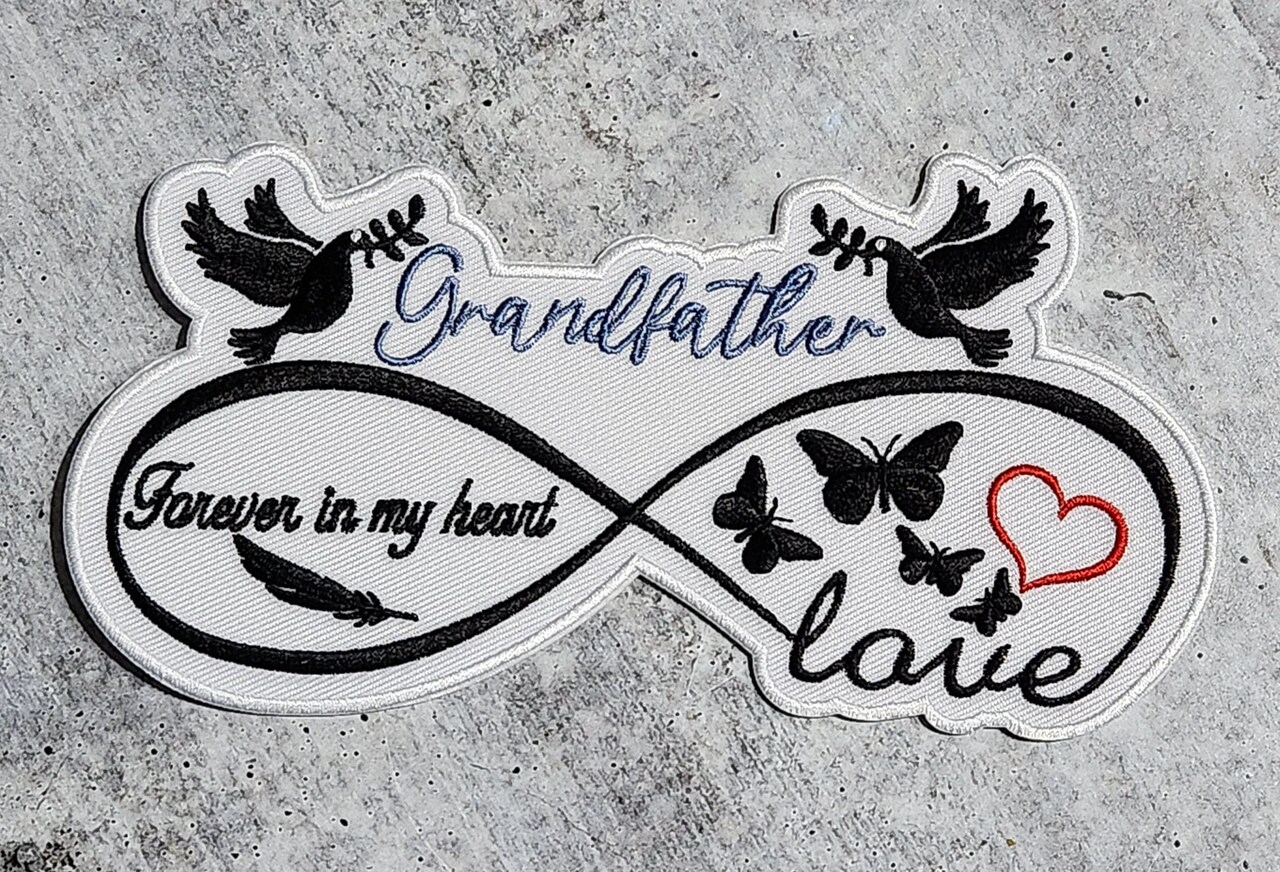 Memorial Infinity Collection: Patch Party Club, "GRANDFATHER" Eternal Remembrance 1-pc, Iron-On Embroidered Patch, Sz 6"